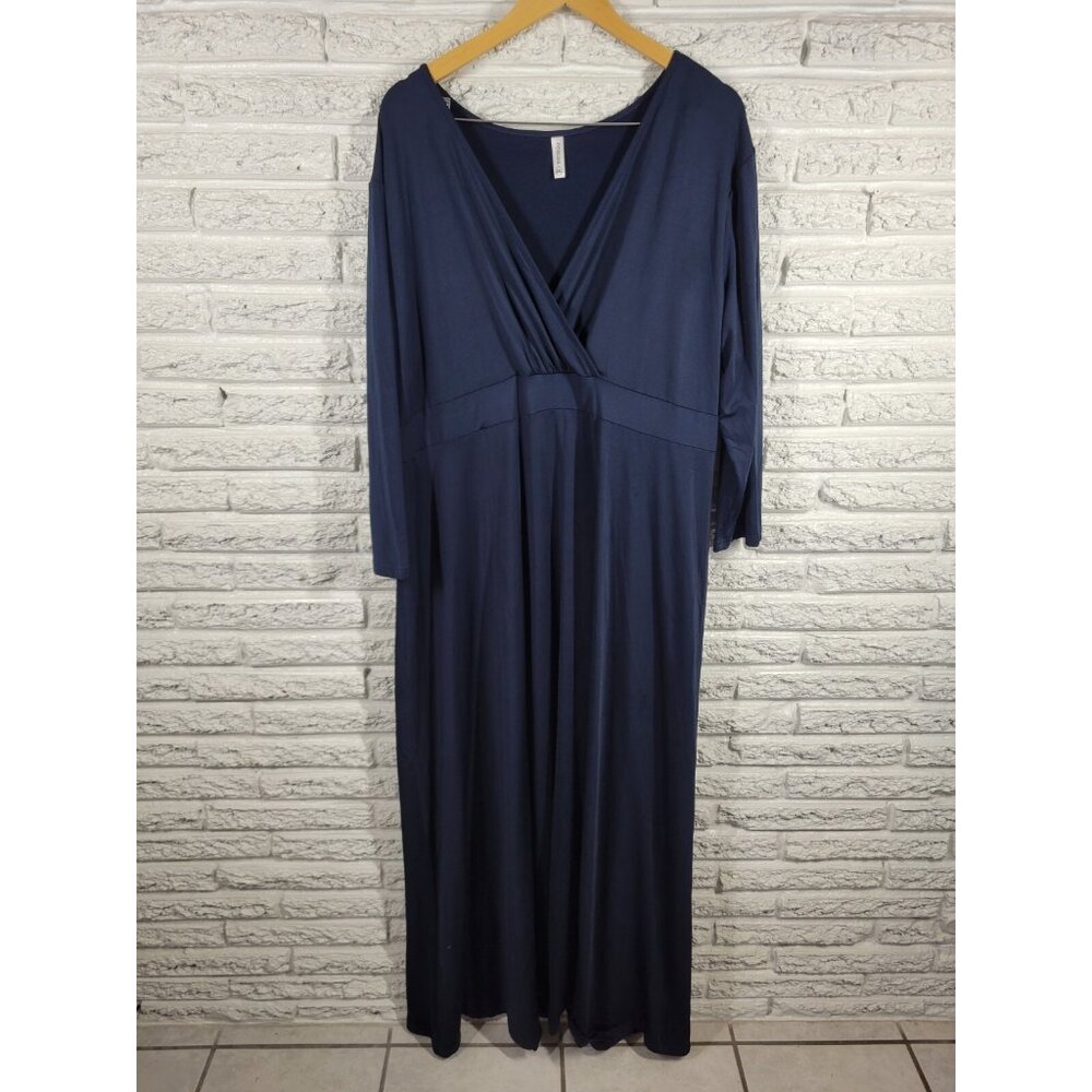 Poseshe Womens Dress 4XL Plus Long Sleeve Sheath Midi Blue Career BLU113E